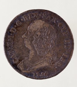 Silberne italienische Münze (halber Ecu) aus dem Königreich Sardinien: Herrschaft von Carlo Emanuele III. di Savoia (1701-1773)