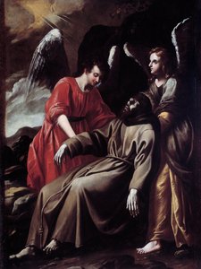 Der heilige Franz von Assisi wird von Engeln getröstet, nachdem er die Stigmata erhalten hat von Italian School