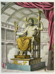 Statue des Jupiter in einem Tempel, aus Costumi dei Romani, graviert von Angelo Biasioli (1790-1830), ca. 1805-20 (Aquatinta)