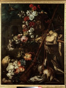 Stillleben mit Blumen, Wild und Gewehr von Italian School