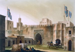 Das Beb Kar, Tor nach Tunis, mit Europäern in einer Pferdekutsche, ca. 1820er-30er Jahre von Italian School