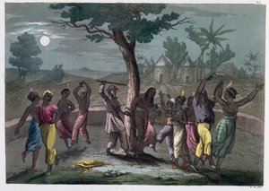 Der Tanz des Mombo-Jombo, nach den Reisen von Mungo Park, aus A History of Costume von J. Ferrario, veröffentlicht in Mailand ca. 1820