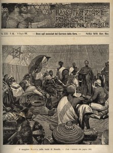 Der Erste Italienisch-Äthiopische Krieg (1895-1896). Major Tommaso Salsa und Hauptmann Annibale Anghera vor dem Kaiser von Äthiopien Menelik II (1844-1913) - Gravur aus „illustrazione popolare - giornale per le famiglie - 1896“