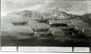 Die venezianische Flotte unter der Führung von Kapitän Ivanovich da Dabrota gegen türkische Piraten bei Durazzo, 1756