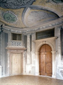 Das Ospedaletto. Der Raum, in dem Vivaldi (1678 - 1741) spielte. Venedig. Philharmonische Waisen sangen hinter den Gittern.