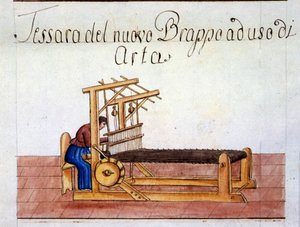 Das Weben von Wolle. 1807. Archivio di Stato di Milano