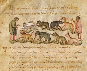 Abhandlung über die vielen Tierarten, die die Erde bewohnen, Illustration aus der Cynegetica von Oppian
