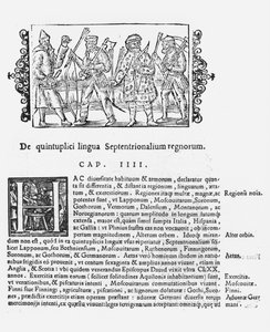 Vielfalt der Sprachen, Illustration aus Historia de Gentibus Septentrionalibus von Olaus Magnus (1490-1558), veröffentlicht in Rom, 1555 von Italian School