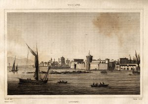 Ansicht von Livorno in der Toskana. Gravur von Storetti in „Italien pittoresk“, Amable Coste Herausgeber, Paris von Italian School