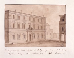 Ansicht des Palastes von Prinz Eugen in Bologna, graviert von S.A.I. nach Busatti