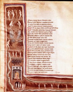 Ansicht der Unterwelt, Figuren und Monster, wandernde Seelen in den Kreisen der Unterwelt, Illustration für „Furioser Herkules“ von Seneca (Miniatur)