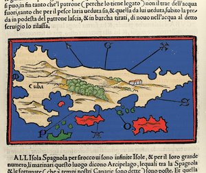 Ansicht der Insel Kuba. Isolario (Inselkarte) von Benedetto Bordone. Venedig 1547