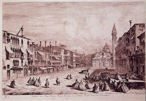 Ansicht des Platzes der Kirche Santa Maria Formosa in Venedig. Gravur aus „Magnificentiores Selectioresque Urbis Venetiarum Prospectus“ von Michele Marieschi (1710-1743) 1741 Venedig, Museo Correr