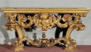 Wandtisch mit Alabasterplatte, hergestellt von einem genuesischen Künstler (18. Jahrhundert)