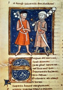 Krieger mit Keulen - im „Moinage von William“, Manuskript des 13. Jahrhunderts. Biblioteca Trivulziana. Mailand