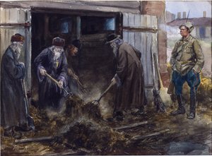 Eine Gruppe russischer Priester gezwungen, die Kasernenställe zu räumen von Ivan Alexeyevich Vladimirov