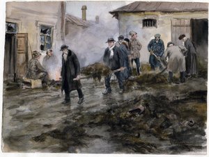 Bourgeoisie reinigt den Stall (aus der Aquarellserie Russische Revolution) - Vladimirov, Ivan Alexeyevich (1869-1947) - 1920