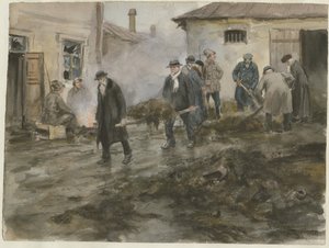 Bourgeoisie reinigt die Ställe aus der Aquarellserie Russische Revolution, 1920