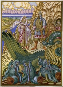 Dobrynya Nikitich rettet Zabava Putyatishna vor dem Drachen Gorynych von Ivan Yakovlevich Bilibin