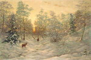 Hirsche in einer verschneiten Landschaft bei Dämmerung von Ivan Fedorovich Choultse