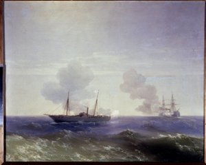 Russisch-Türkischer Krieg von 1877-1878: Die Seeschlacht zwischen dem russischen Kreuzer Vesta und dem türkischen Panzerschiff Fethi Bulend im Schwarzen Meer, 11. Juli 1877 von Ivan Konstantinovich Aivazovsky