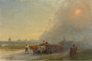 „Ochsenkarren in der ukrainischen Steppe“ Gemälde von Ivan Konstantinovich Aivazovsky (Aivazovsky 1817-1900) 1888