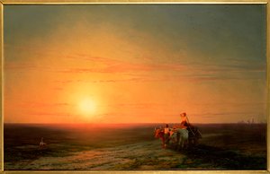 Bauern kehren bei Sonnenuntergang von den Feldern zurück, 19. Jahrhundert