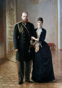 Porträt des russischen Zaren Alexander III. mit seiner Frau Maria Fedorovna