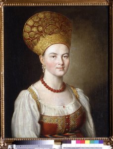 Porträt einer Frau in russischer Tracht