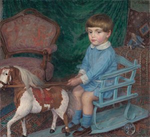 Kind mit einem Pferdespielzeug, um 1925 von Ivan Zabota