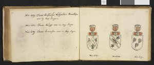 Illustration aus einem Privatarchiv in der Nationalbibliothek mit dem Titel Insignia quædam virorum illustrium in Norvegia quodam habitantium von Iver Nielssøn Hirtzholm von Iver Hirtzholm