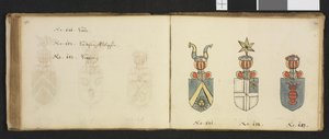 Illustration aus einem Privatarchiv in der Nationalbibliothek mit dem Titel Insignia quædam virorum illustrium in Norvegia quodam habitantium von Iver Nielssøn Hirtzholm von Iver Hirtzholm