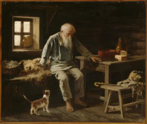 Alter Mann mit seiner Katze von Iwan Andrejewitsch Pelewin