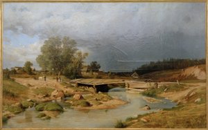 Landschaft mit Holzbrücke