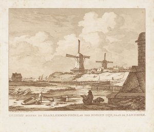Ansicht außerhalb des Haarlemmerpoort in Amsterdam mit einem sitzenden Zeichner