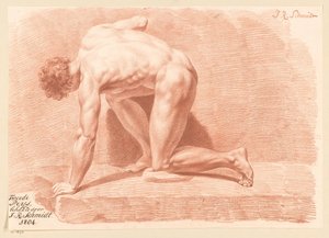 Kniender männlicher Akt, von der Seite gesehen (2. Preis 1804)