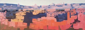 Rom, Blick von der Spanischen Akademie auf den Gianicolo, Sonnenuntergang, 1968