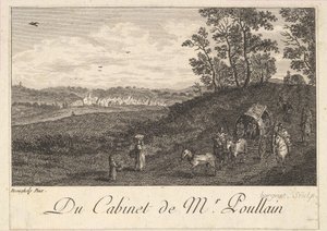 Landschaft mit Wagen nach dem Gemälde im Kabinett von Herrn Poullain, 1780 von JF Borgnet
