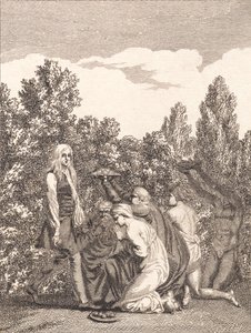 Niels Klim wird von den Qvamiten geehrt, die ihm Geschenke bringen und vor ihm knien von J.F. Clemens