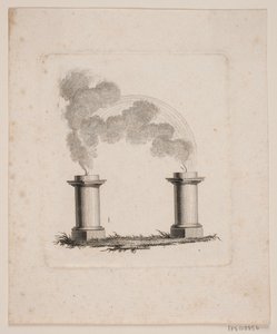 Vignette, die zwei Altäre darstellt, von denen Rauch aufsteigt und sich vereint von J.F. Clemens