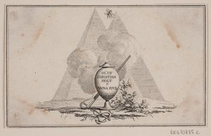 Vignette mit Vase und Inschrift