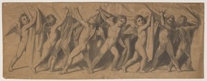 Entwurf für den Vorhang des Königlichen Theaters; Putti, die den Vorhang zur Seite ziehen von J.L. Lund