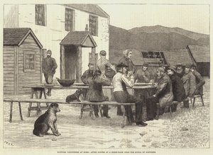 Schottische Freiwillige zu Hause, nach dem Abendessen auf einer Schaffarm in der Nähe des Spitals von Glenshee