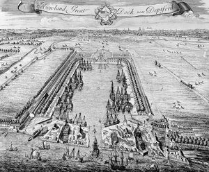 Howland Great Dock, nahe Deptford, ca. 1715-20 von J. Badslade