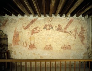 Ein Wandgemälde aus dem 15. Jahrhundert an der Ostwand der bemalten Kammer in der Cleeve Abbey, Somerset, 1999 von J Bailey
