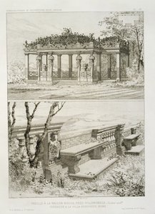 Pergola von La Maison Rouge bei Villemomble, entworfen von Cordier, und Terrasse der Villa Borghese, Rom, ca. 1880 von J. Boussard