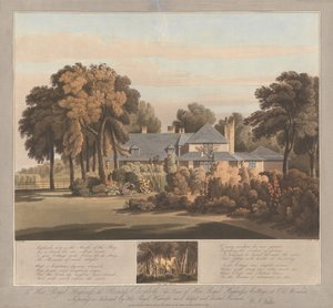 Ansicht des Häuschens von HRH Prinzessin Elizabeth in Old Windsor mit Blick auf das Mooshaus darunter