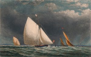 Das Segelrennen, Yachten runden die Flaggenboje, 19. Jahrhundert