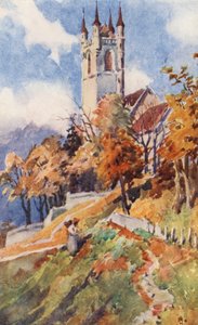 Die Kirche St. Martin, Vevey (Farblithografie) von J. Hardwicke Lewis