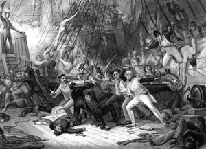 Nelson besteigt die San Josef, Schlacht am Kap St. Vincent, 1797 von J. J. Crew